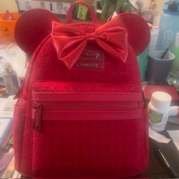 Disney Loungefly Red Minnie Mouse Tonal Cosplay Mini Backpack & Wallet Set – NWT - Picture 9 of 9